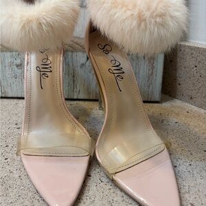 So Me Women's Blush Heels with Faux Fur